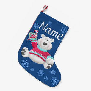 Meia De Natal Pequena Feriado de Padrão de Urso Polar de Natal