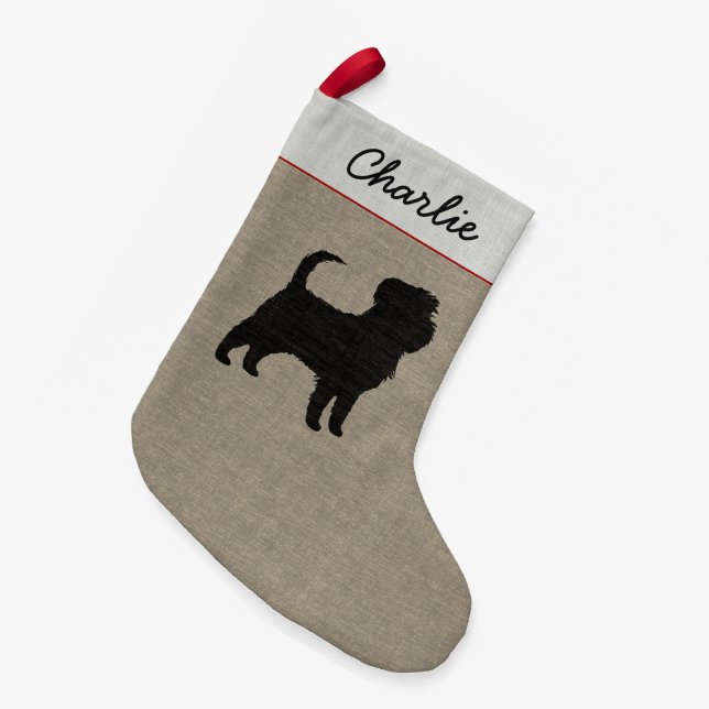 Meia De Natal Pequena Feriado Personalizado do Cão Affenpinscher Silhoue (Frente (Pendurada))