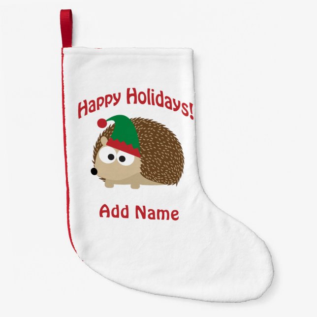 Meia De Natal Pequena Feriados Felizes Personalizáveis! Hedgehog elf (Frente)