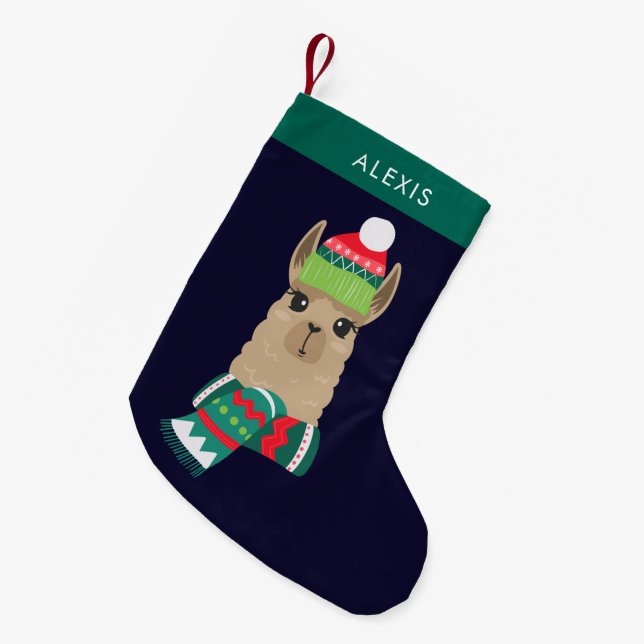 Meia De Natal Pequena Férias Festivas Alpaca Personalizadas (Frente (Pendurada))