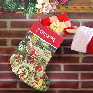 Meia De Natal Pequena Fesage Vintage Papais noeis vitorianos Colagem de 