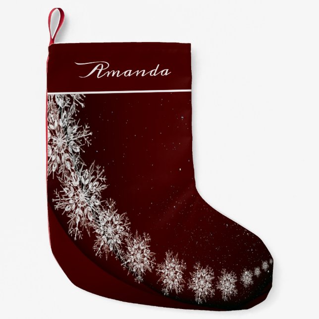 Meia De Natal Pequena Festa de Natal Crystal Snowflakes Red Rustic (Frente)