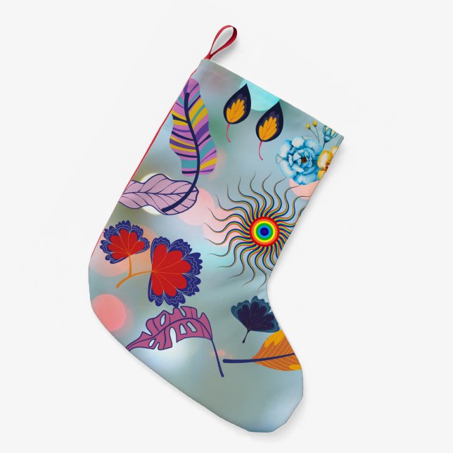 Meia De Natal Pequena Festive Floral Stocking – Artistic Holiday Charm (Frente (Pendurada))