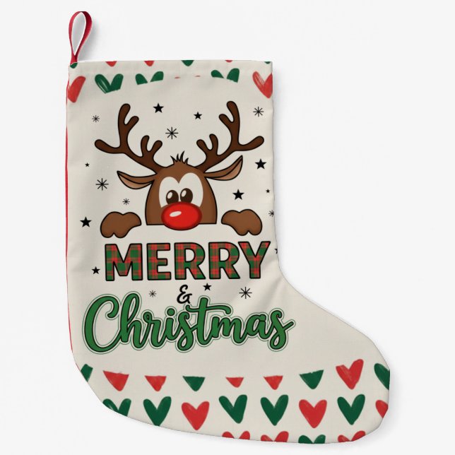 Meia De Natal Pequena Festive Reindeer Christmas Stocking _Modern  (Frente)