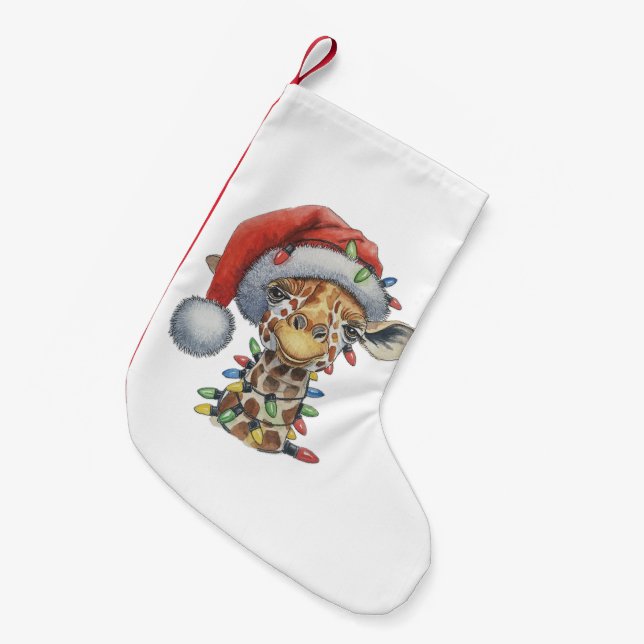 Meia De Natal Pequena Festivo Giraffe (Frente (Pendurada))