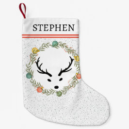 Meia De Natal Pequena Festivo Wreath & Reindeer Com Feriado Monograma