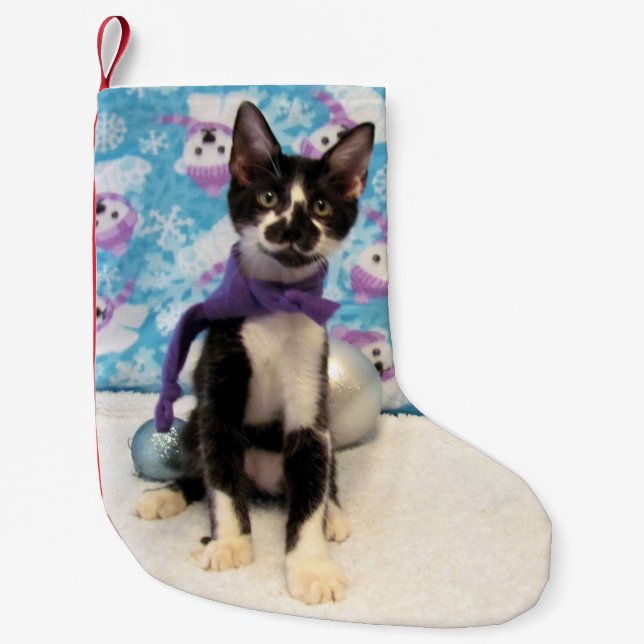 Meia De Natal Pequena Fim de Natal de Gato Bonito do Cowboy (Frente)