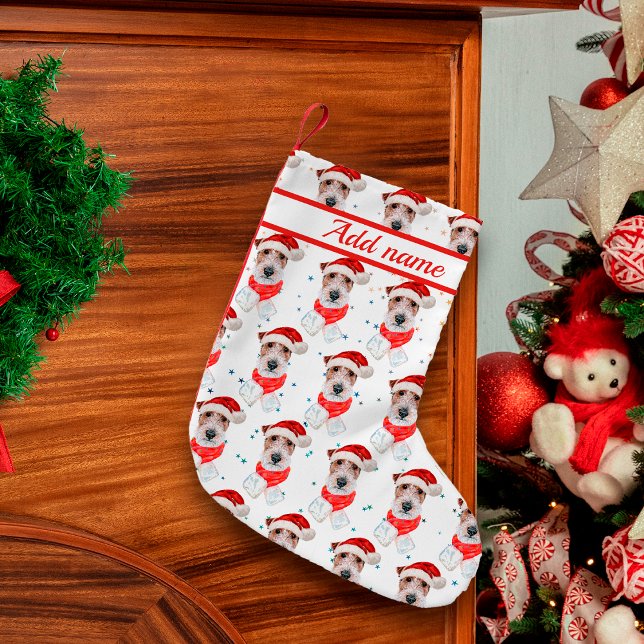 Meia De Natal Pequena Fio Fox Terrier Dog Raça Estrelas de Natal (Criador carregado)