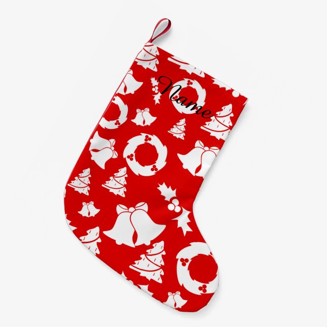 Meia De Natal Pequena Fios de Árvore de Natal Vermelho (Frente (Pendurada))