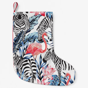 Meia De Natal Pequena Fláir Tropical: Paraíso Flamingo Zebra