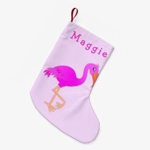 Meia De Natal Pequena Flamingo Bonito - Feliz - Adicione Seu Nome / Text