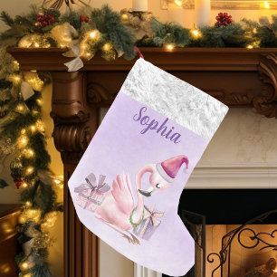 Meia De Natal Pequena Flamingo de Natal Pessoal Roixo Bonito