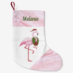 Meia De Natal Pequena Flamingo no Natal do Papai Noel