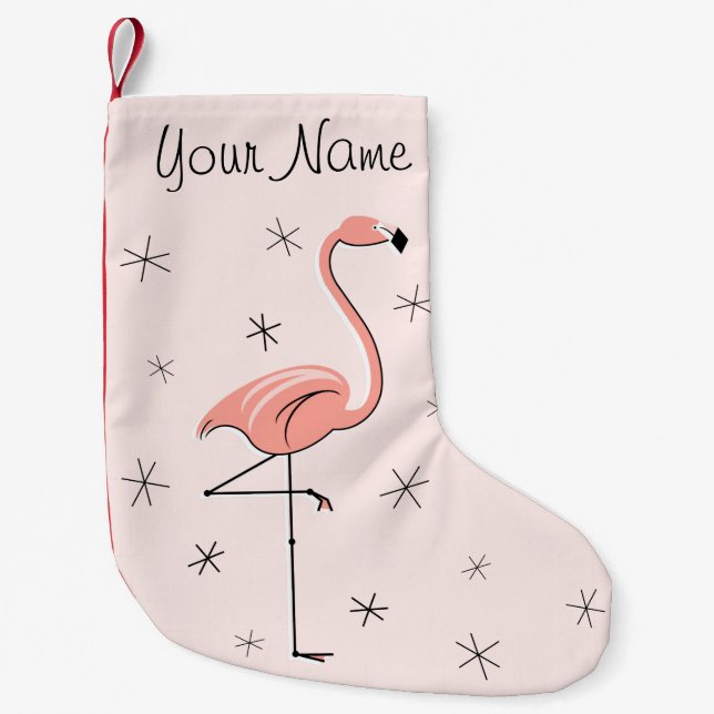 Meia De Natal Pequena Flamingo Pink Name com um lado (Frente)