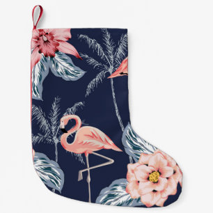 Meia De Natal Pequena flamingo rosa, palmeiras, rosa, flor de orquídea,