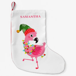 Meia De Natal Pequena Flamingo Rosa Personalizado