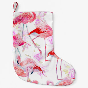 Meia De Natal Pequena Flamingo Rosa: Watercolor Bird Floral