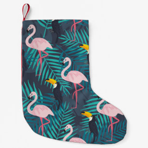 Meia De Natal Pequena Flamingo, tucano: padrão das folhas tropicais
