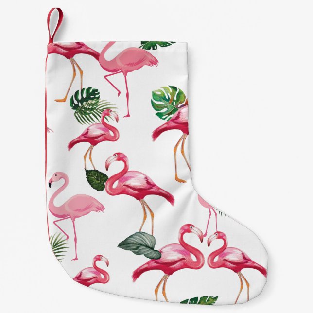Meia De Natal Pequena Flamingos Amam Padrão (Frente)