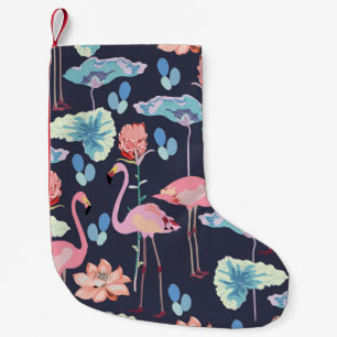 Meia De Natal Pequena flamingos cor-de-rosa cercados por flores de lótus
