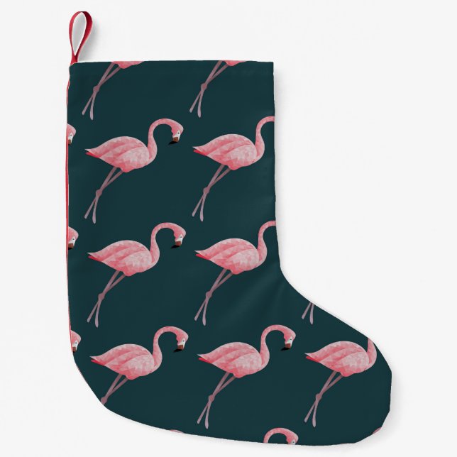 Meia De Natal Pequena Flamingos em padrão azul, sem costura. (Frente)