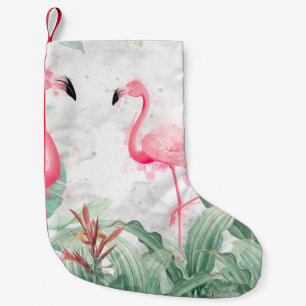 Meia De Natal Pequena flamingos em plantas tropicais de fundo texturizad