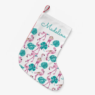 Meia De Natal Pequena Flamingos Rosa  Adicione Seu Nome