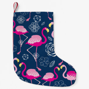 Meia De Natal Pequena Flamingos Rosa: Padrão Gráfico Escuro