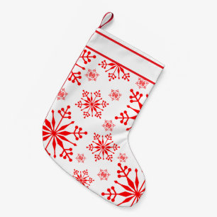Meia De Natal Pequena Floco de neve de Natal em vermelho e branco.