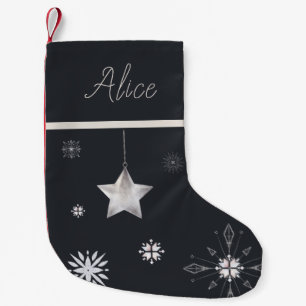 Meia De Natal Pequena floco de neve prateado hygge Monograma Stocks de N