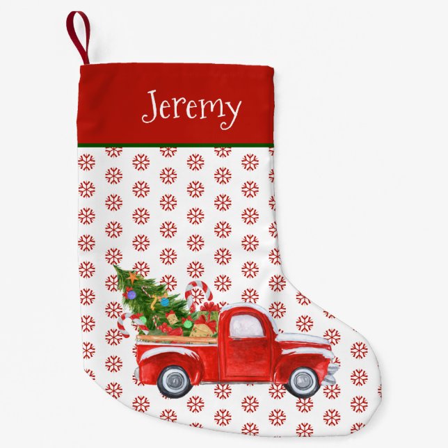 Meia De Natal Pequena Floco de Neve Vermelho de Natal Personalizado (Frente)