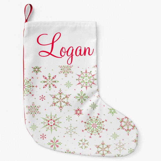 Meia De Natal Pequena Floco de neve vermelho e verde (Frente)