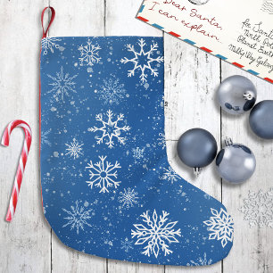 Meia De Natal Pequena Flocos de Neve Azuis Clássico Inverno Branco