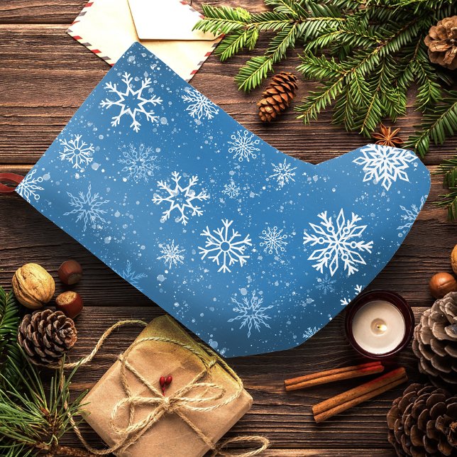 Meia De Natal Pequena Flocos de neve brancos Azul de apphire (Criador carregado)