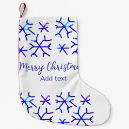 Meia De Natal Pequena Flocos de neve brilhantes metálicos azuis Padrão d