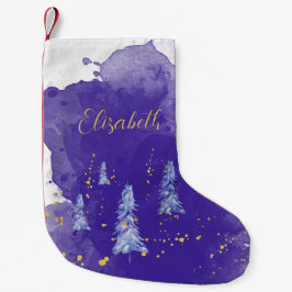 Meia De Natal Pequena Flocos de neve de Ouro de Árvore de Natal Roxo