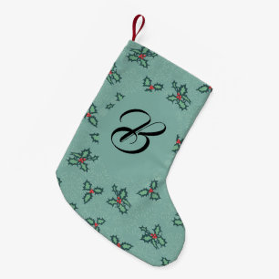 Meia De Natal Pequena Flocos de neve e Holly. Personalizado com o nome.