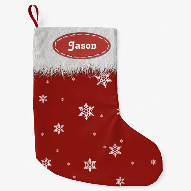 Meia De Natal Pequena Flocos de neve e peles brancas - Meias de Natal (Frente)