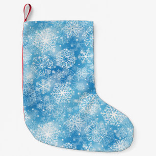 Meia De Natal Pequena Flocos de neve em azul