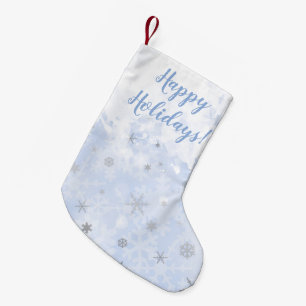 Meia De Natal Pequena Flocos de neve falham metal em azul-bebê Seu texto
