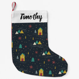 Meia De Natal Pequena Flocos de neve noturna de inverno Aterrissando em 