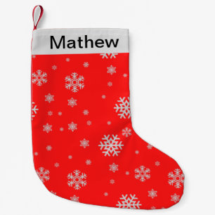 Meia De Natal Pequena Flocos de neve vermelhos monogramas