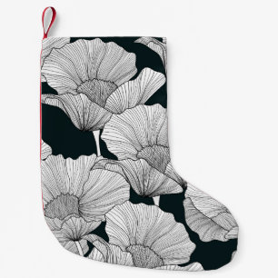 Meia De Natal Pequena Flor De Papoila, Linha Branca Preta.