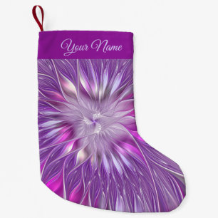 Meia De Natal Pequena Flor Estrela Abstrata Fractal Arte Nome Rosa Roxo