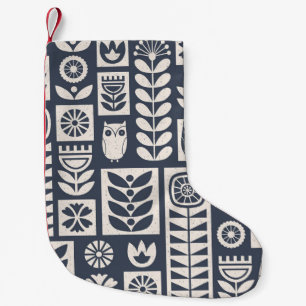 Meia De Natal Pequena Floral Escandinavo: Branco, Azul, Minimalista.
