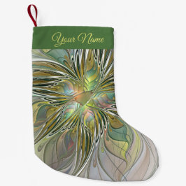 Meia De Natal Pequena Floral Fantasy Moderna Arte Fractal Nome Dourado