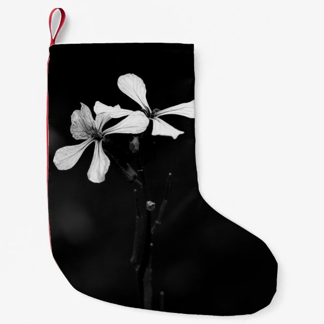 Meia De Natal Pequena floral preto e branco mínimo (Frente)