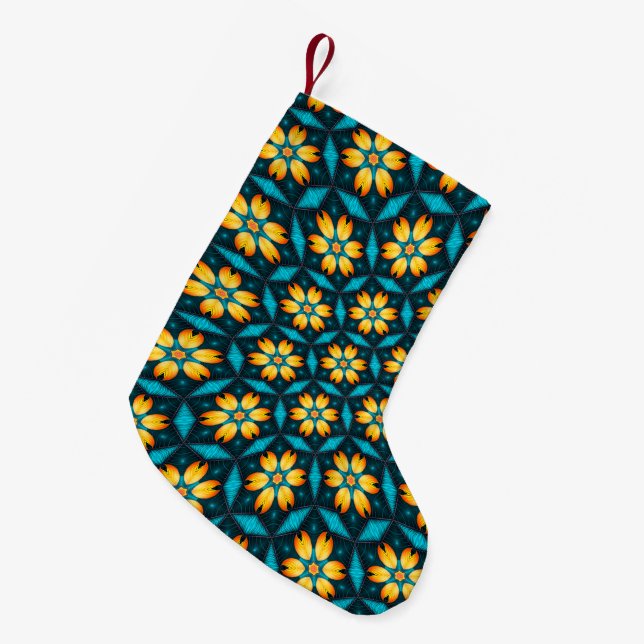 Meia De Natal Pequena Flores Abstrato amarelas (Frente (Pendurada))
