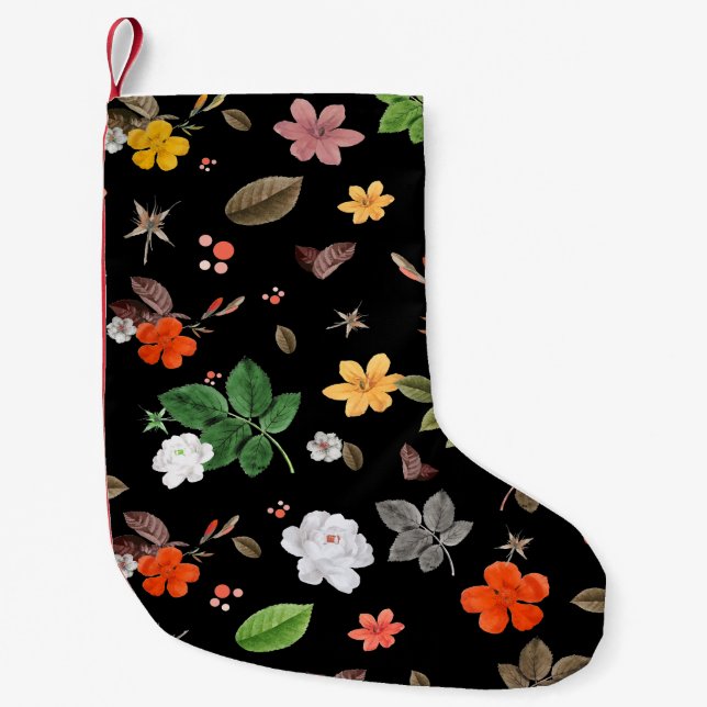 Meia De Natal Pequena Flores Amarelas e Rosas Brancas 8 (Frente)
