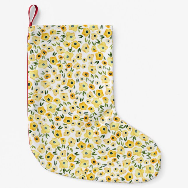 Meia De Natal Pequena Flores Amarelas Pequenas: Sem Costura. (Frente)